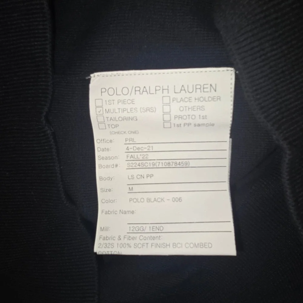 Polo Ralph Lauren Sweater M Men Black Crew Neck Cotton Pony Logo Fall 22